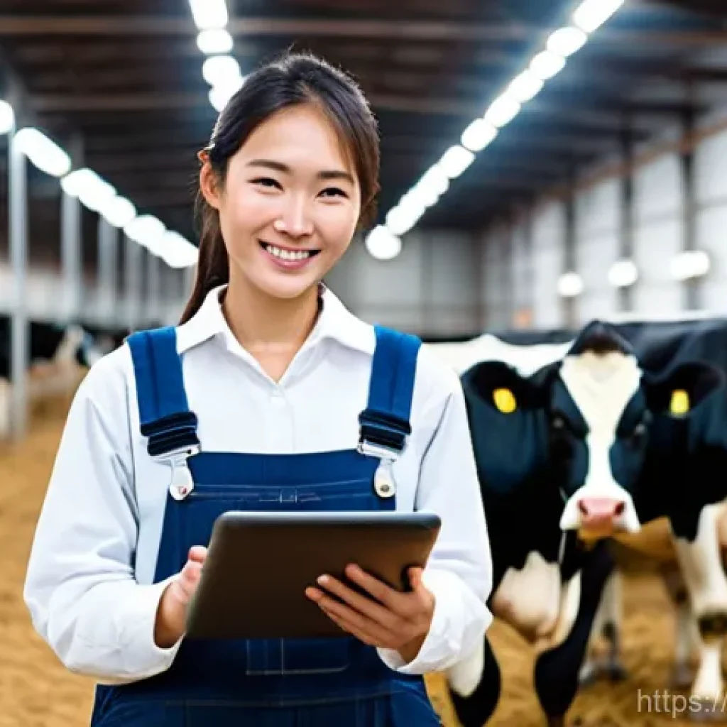 축산업 성공적인 프리랜서 경로 - **Prompt 1: Smart Livestock Management in Japan**
"A clean, brightly lit, modern Japanese dairy ...