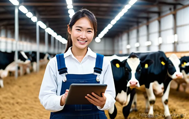 축산업 성공적인 프리랜서 경로 - **Prompt 1: Smart Livestock Management in Japan**
    "A clean, brightly lit, modern Japanese dairy ...