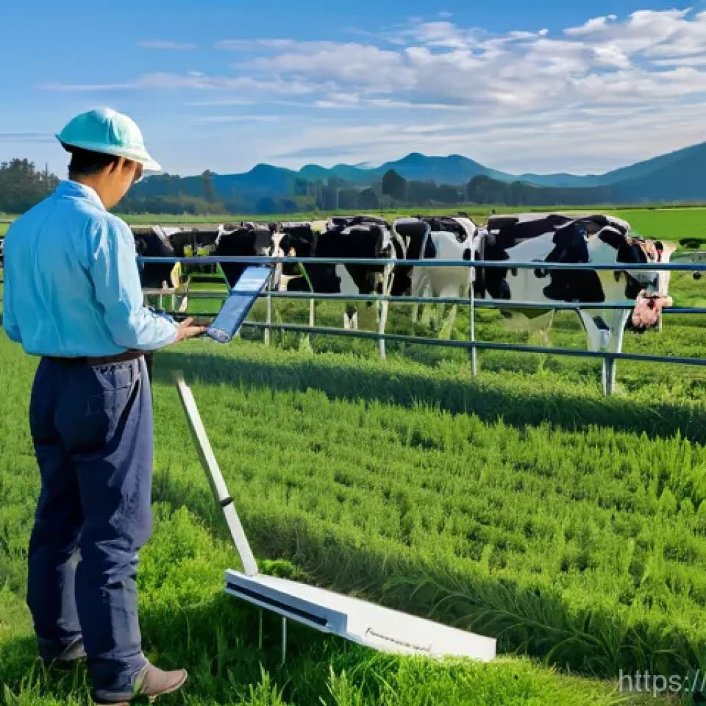 축산업 우수 사례 분석 - **"Future-Forward Japanese Dairy Farm: AI and Drone Integration"**
A wide shot of a pristine, mo...