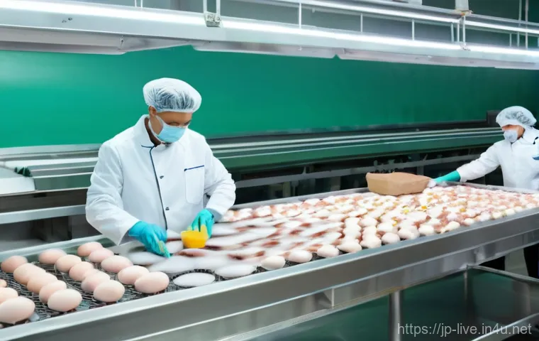 축산업 HACCP 인증 받는 법 - **Prompt:** A bright, modern, and impeccably clean food processing facility or farm interior. A dive...