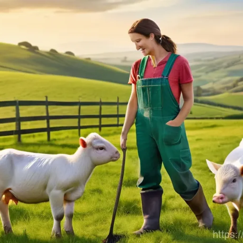 축산업 이직 전 준비해야 할 것 - **Prompt: A young, enthusiastic female farmer, aged late 20s, wearing practical work overalls and a ...
