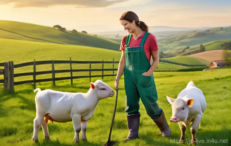 축산업 이직 전 준비해야 할 것 - **Prompt: A young, enthusiastic female farmer, aged late 20s, wearing practical work overalls and a ...