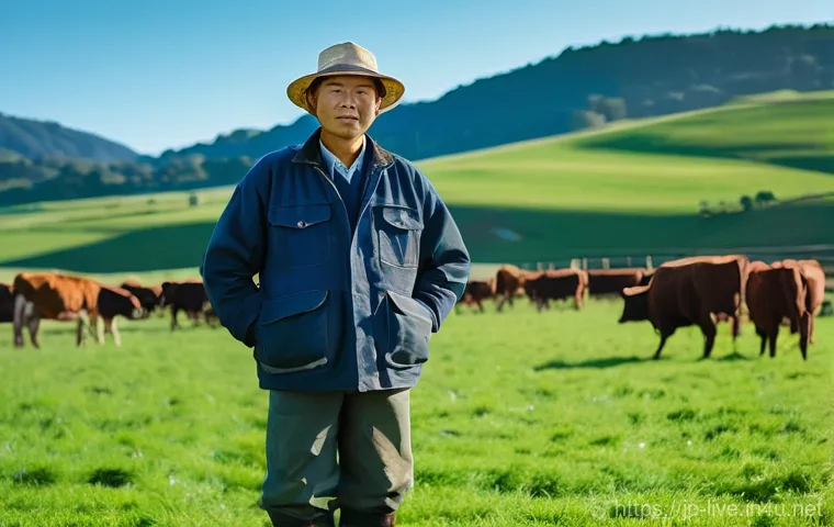 축산업 실무자 성공 스토리 - **Prompt:** A dynamic scene showcasing a young, enthusiastic Japanese farmer, in their late 20s or e...