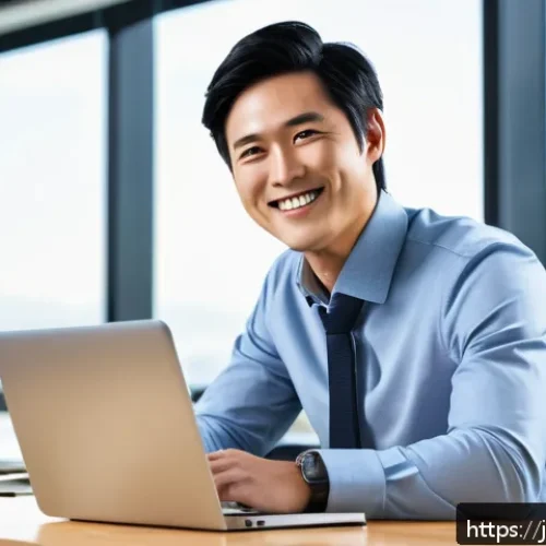 축산업 이직 성공 후 연봉 변화 - A hardworking Japanese man transitioning from livestock farming to an office job, depicted in a mode...