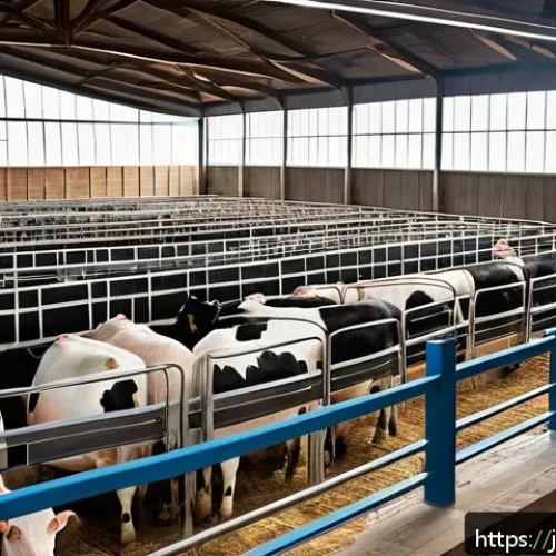 축산업 경영관리 방법 - A modern livestock farm scene featuring cows and pigs wearing smart sensors on their bodies, such as...