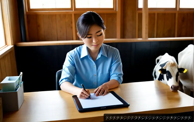축산업 경력자 면접 준비법 - Photorealistic Japanese livestock industry professional preparing for a job interview at a neat farm...